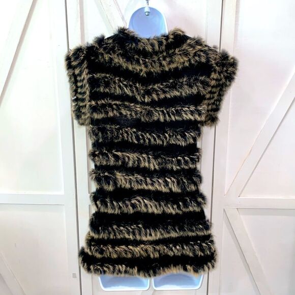 Mushka By Sienna Rose Rabbit Fur Black And Tan Vest Cardigan With Pockets Size S - Picture 8 of 14